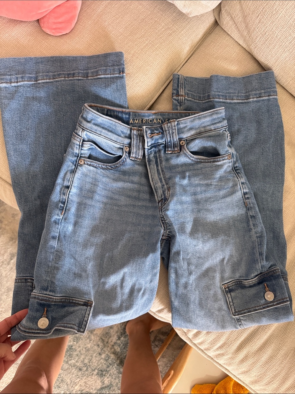 American Eagle Outfitters Light Wash Women's Boot Cut Cargo Jeans